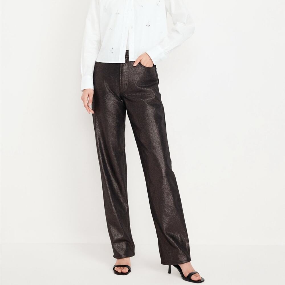Old Navy black shine High-Waisted Shine OG Loose Jeans